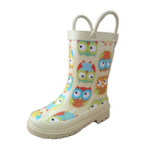 Owl Pattern  Kids' Rubber Rain Boots with Handle